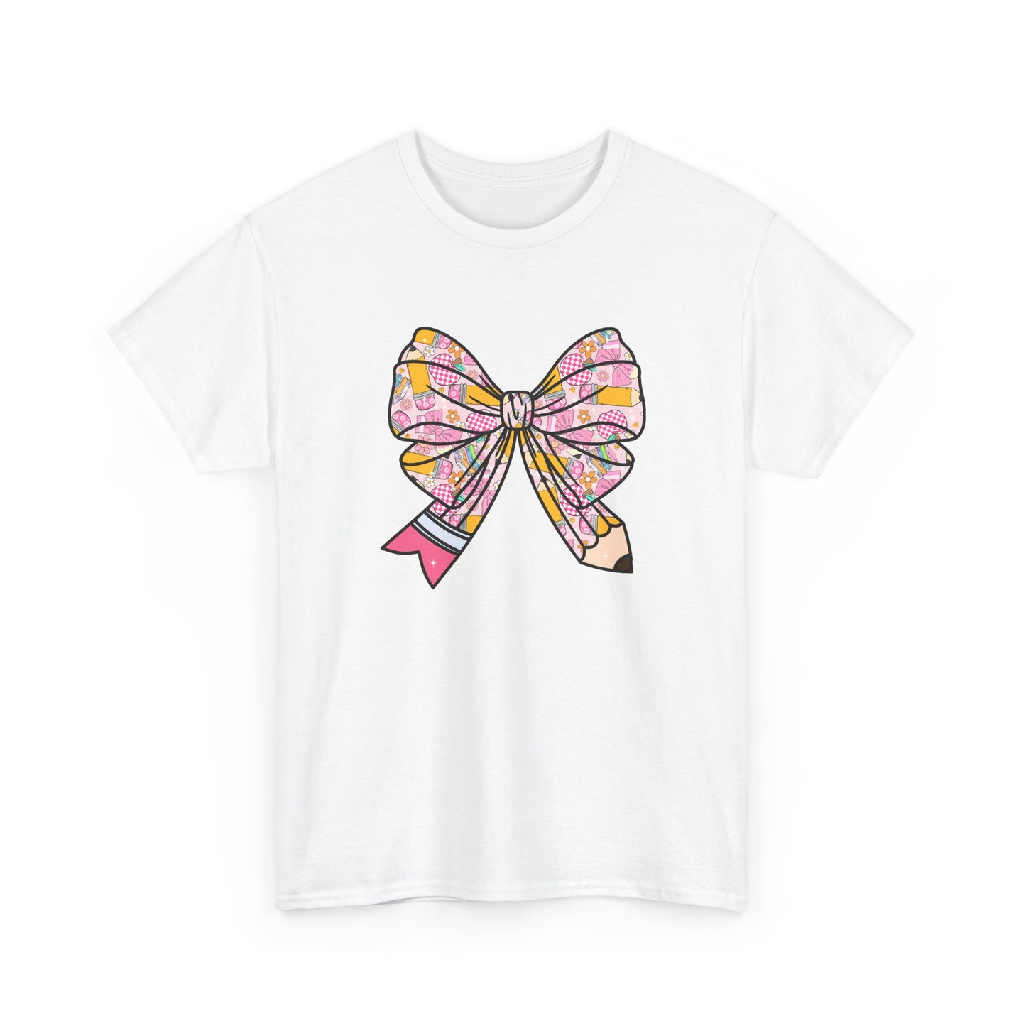 Pencil Bow T-Shirt - Cute Pink Ribbon Graphic Tee