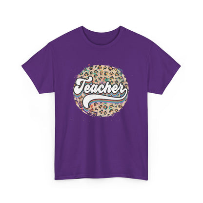 Teacher Leopard Circle Graphic Tee - Retro Script School Apparel