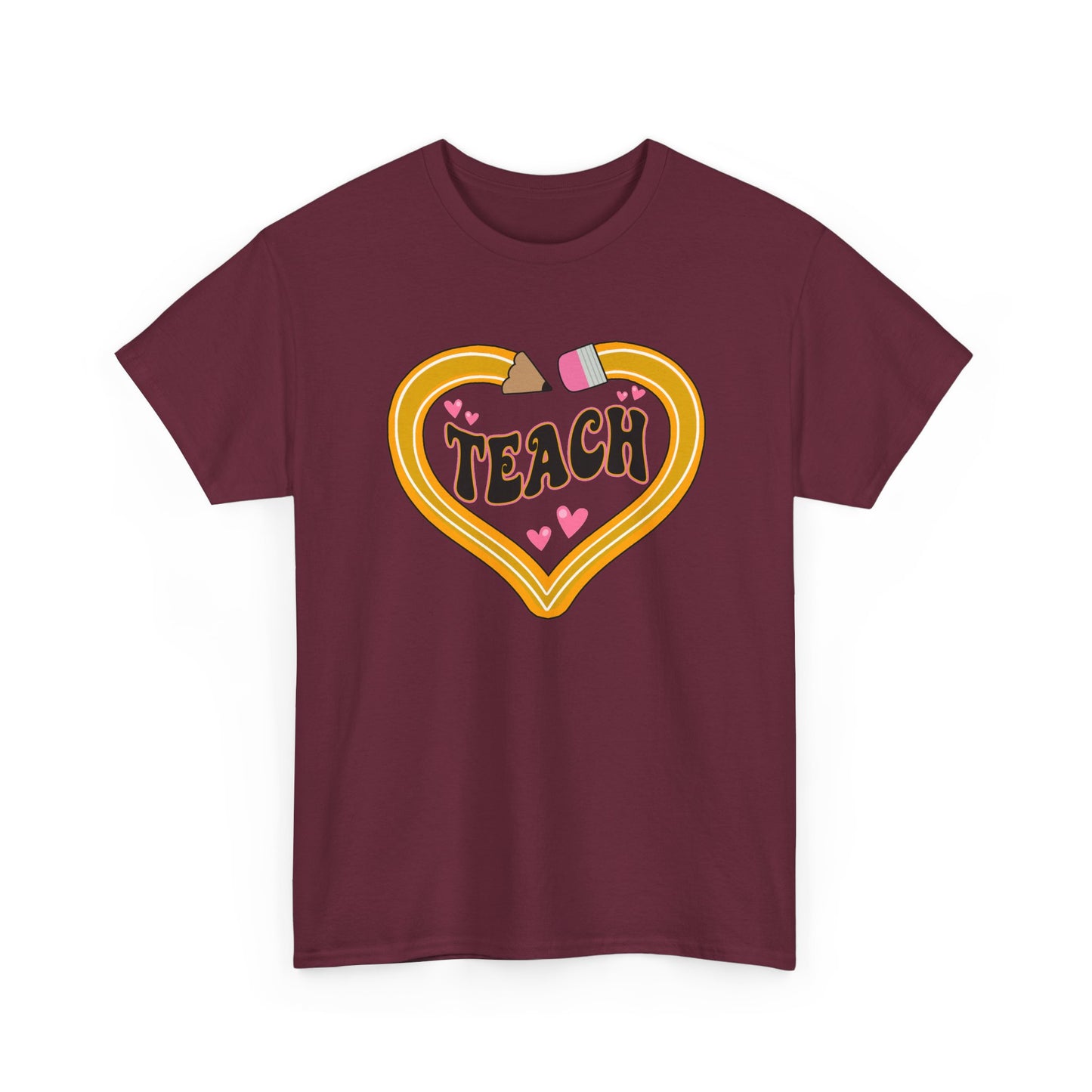 Teach Heart Graphic Tee - Cute Retro Heart Teacher Shirt ("Teach")