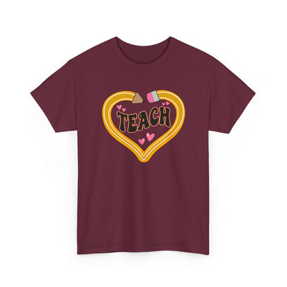 Teach Heart Graphic Tee - Cute Retro Heart Teacher Shirt ("Teach")