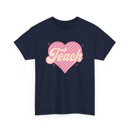 Teacher Heart Tee - Pink Retro "Teach" Graphic Shirt