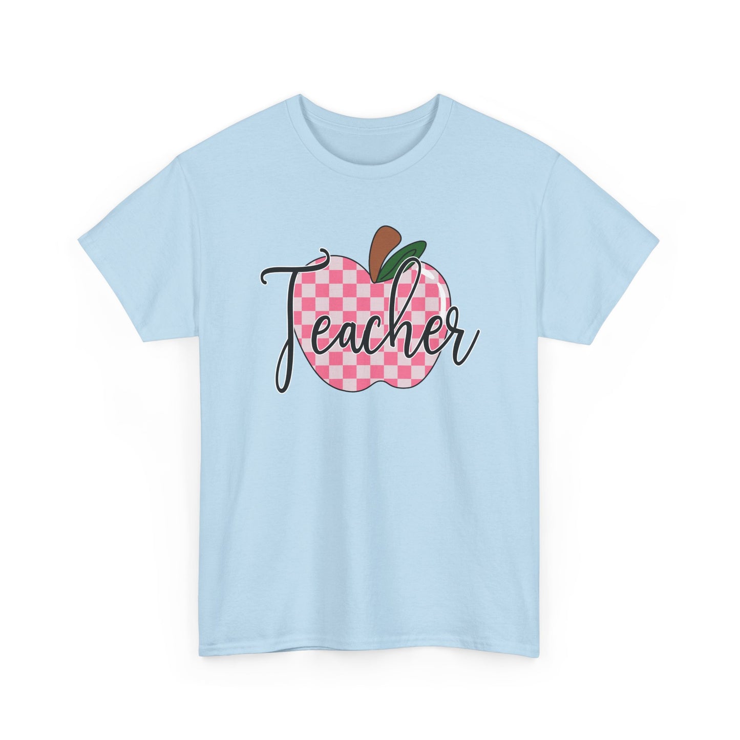 Teacher Apple T‑Shirt - Pink Gingham Apple 'Teacher' Graphic Tee