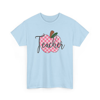 Teacher Apple T‑Shirt - Pink Gingham Apple 'Teacher' Graphic Tee