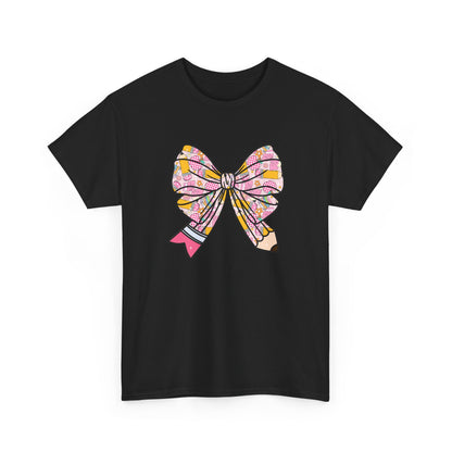 Pencil Bow T-Shirt - Cute Pink Ribbon Graphic Tee