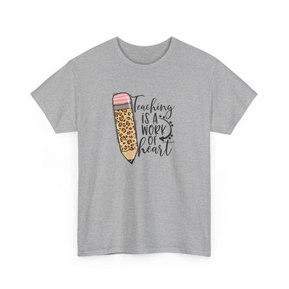 Teacher Pencil T‑Shirt - "Teaching Is a Work of Heart" Leopard Print Tee