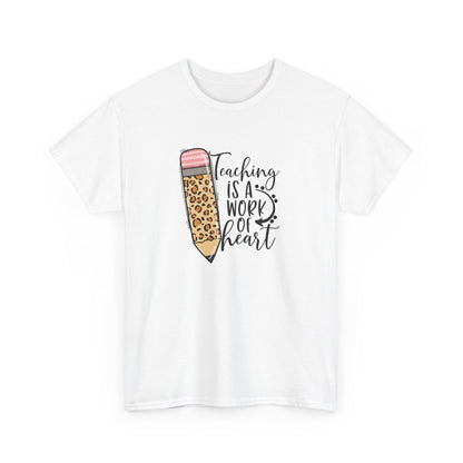 Teacher Pencil T‑Shirt - "Teaching Is a Work of Heart" Leopard Print Tee