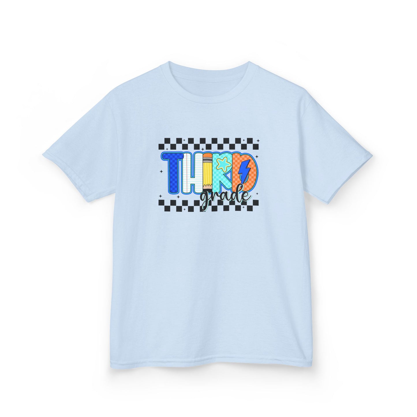 Youth Tee - "Third Grade" Colorful Checkerboard Back-to-School Shirt