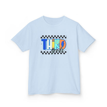Youth Tee - "Third Grade" Colorful Checkerboard Back-to-School Shirt
