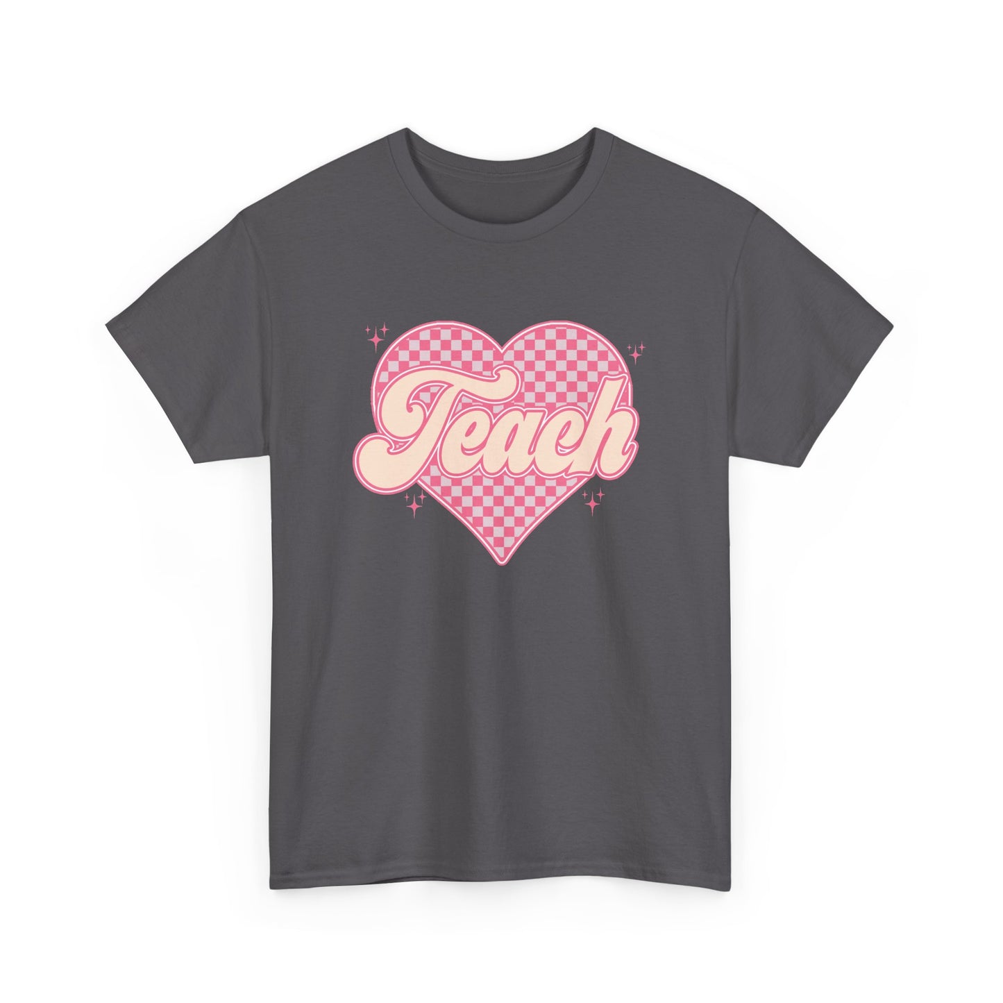 Teacher Heart Tee - Pink Retro "Teach" Graphic Shirt