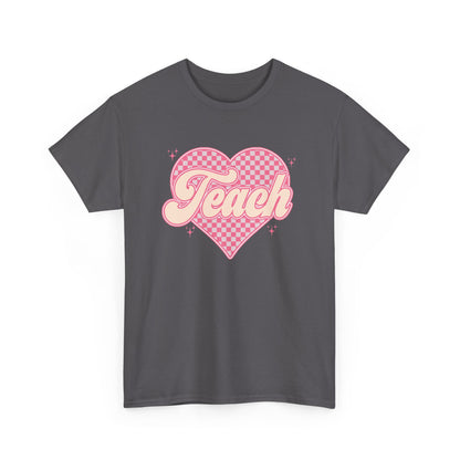 Teacher Heart Tee - Pink Retro "Teach" Graphic Shirt
