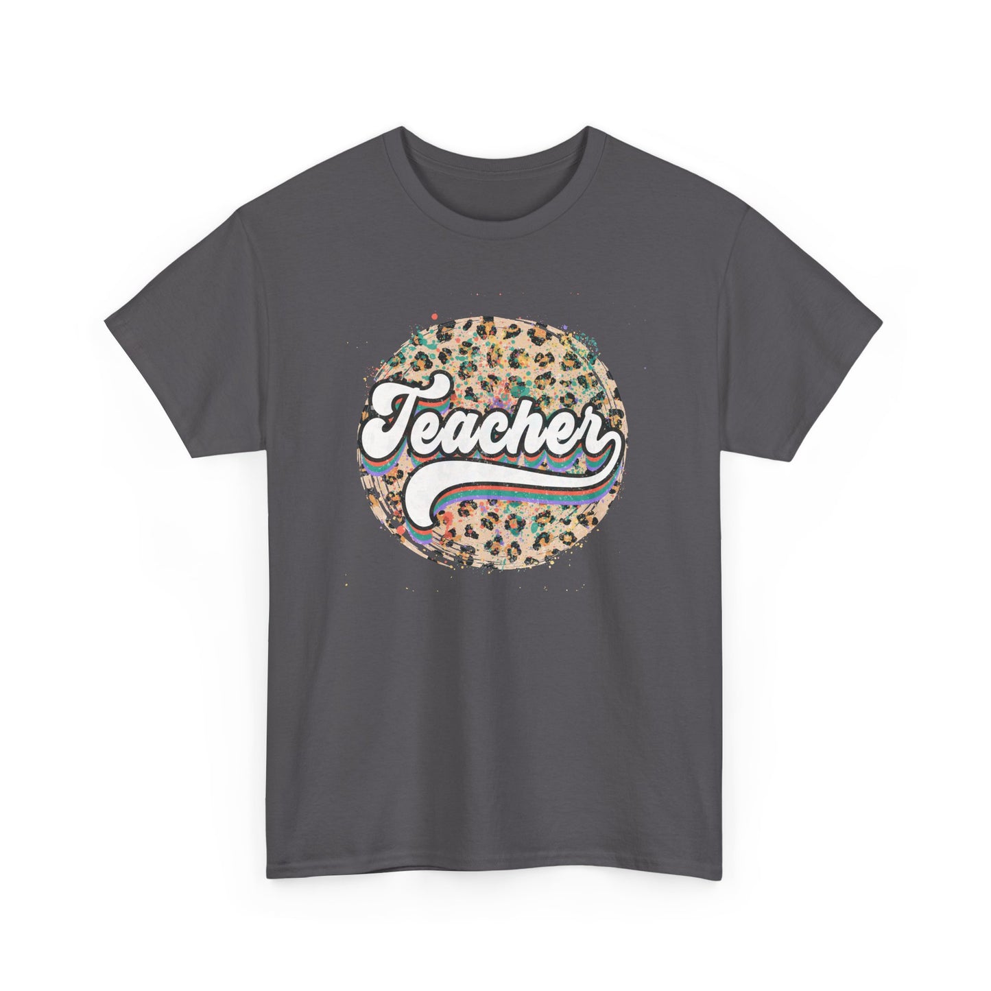 Teacher Leopard Circle Graphic Tee - Retro Script School Apparel