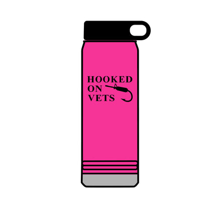 32oz Water Bottle — "Hooked on Vets" Fishing Hook Design