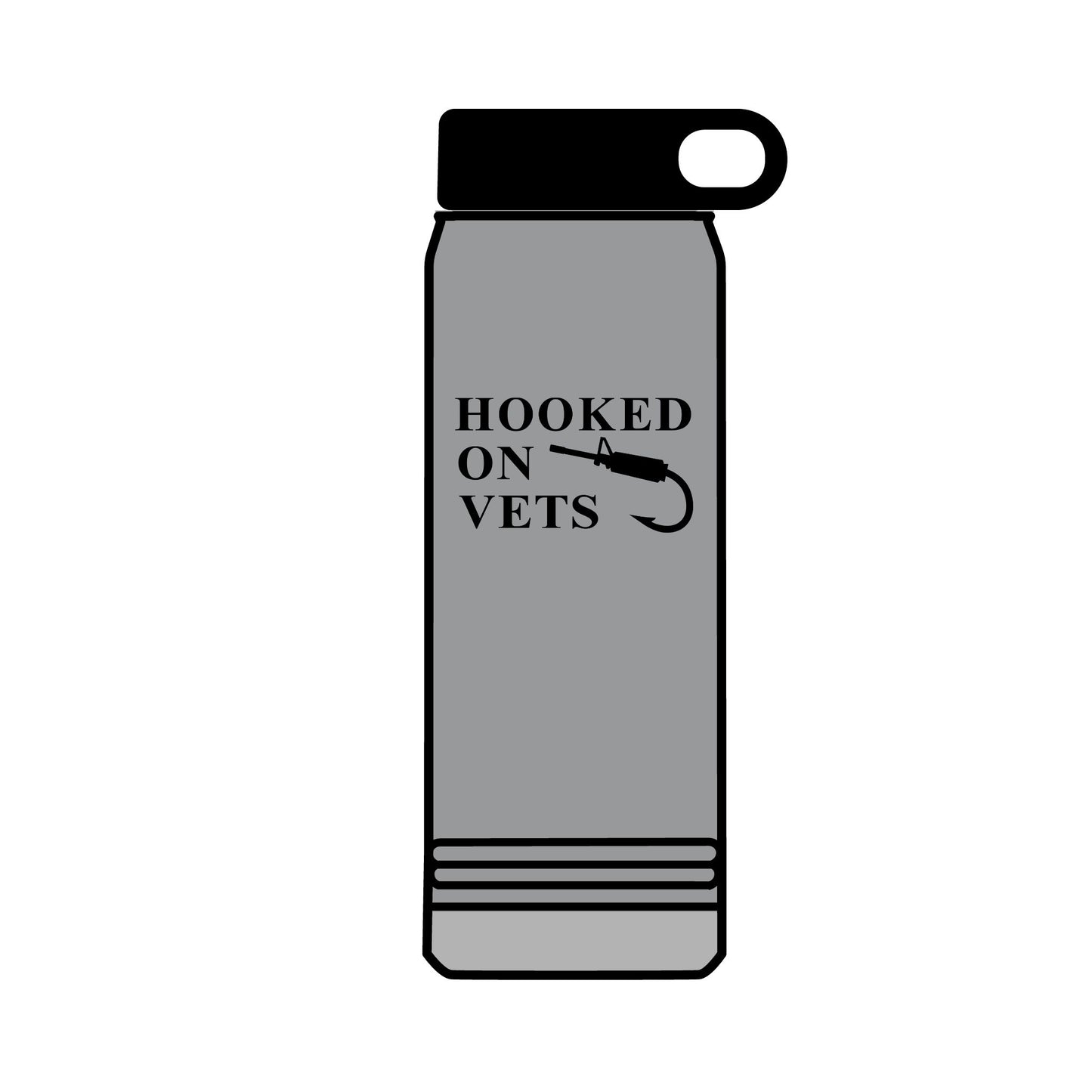 32oz Water Bottle — "Hooked on Vets" Fishing Hook Design