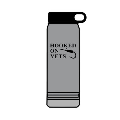 32oz Water Bottle — "Hooked on Vets" Fishing Hook Design