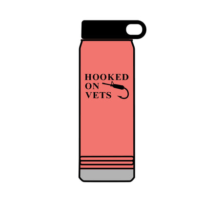 32oz Water Bottle — "Hooked on Vets" Fishing Hook Design