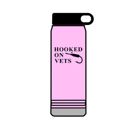 32oz Water Bottle — "Hooked on Vets" Fishing Hook Design