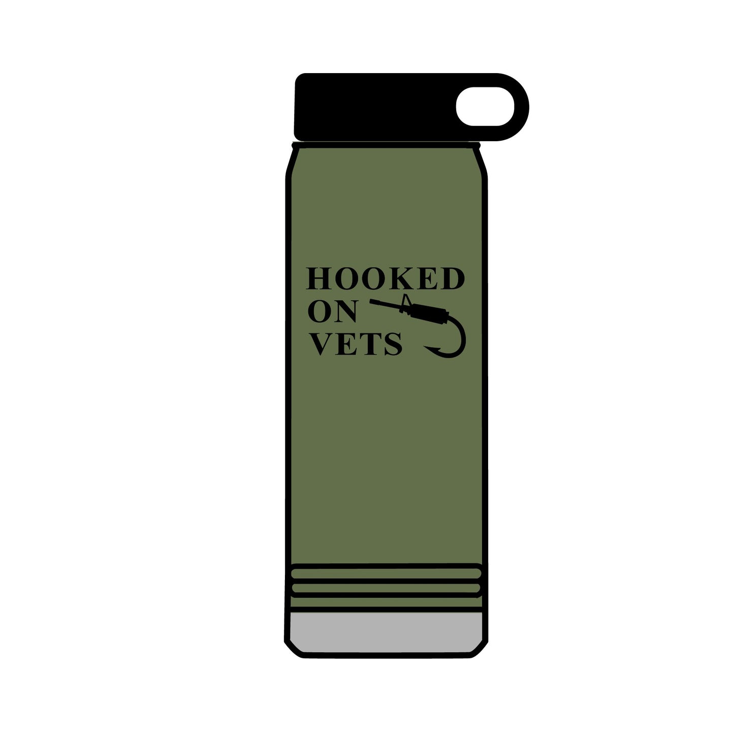 32oz Water Bottle — "Hooked on Vets" Fishing Hook Design