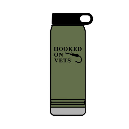 32oz Water Bottle — "Hooked on Vets" Fishing Hook Design