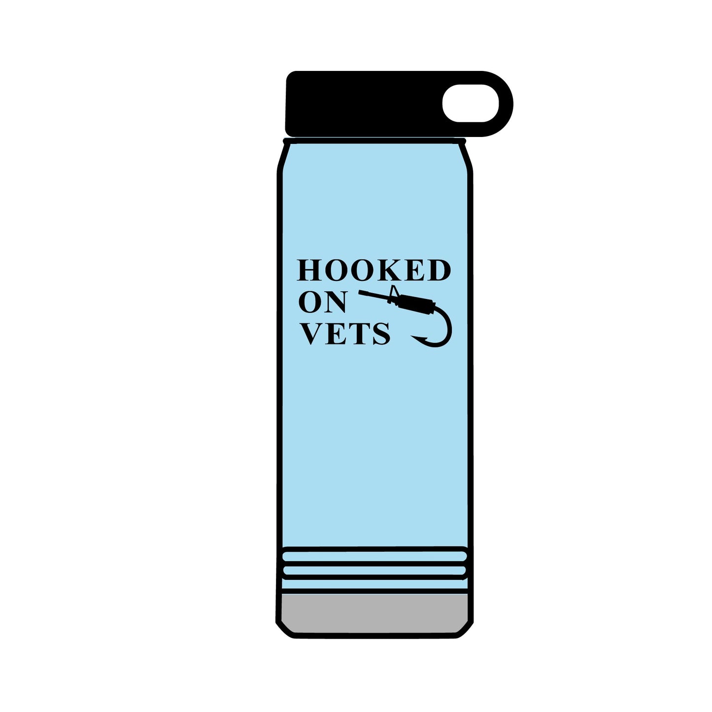 32oz Water Bottle — "Hooked on Vets" Fishing Hook Design