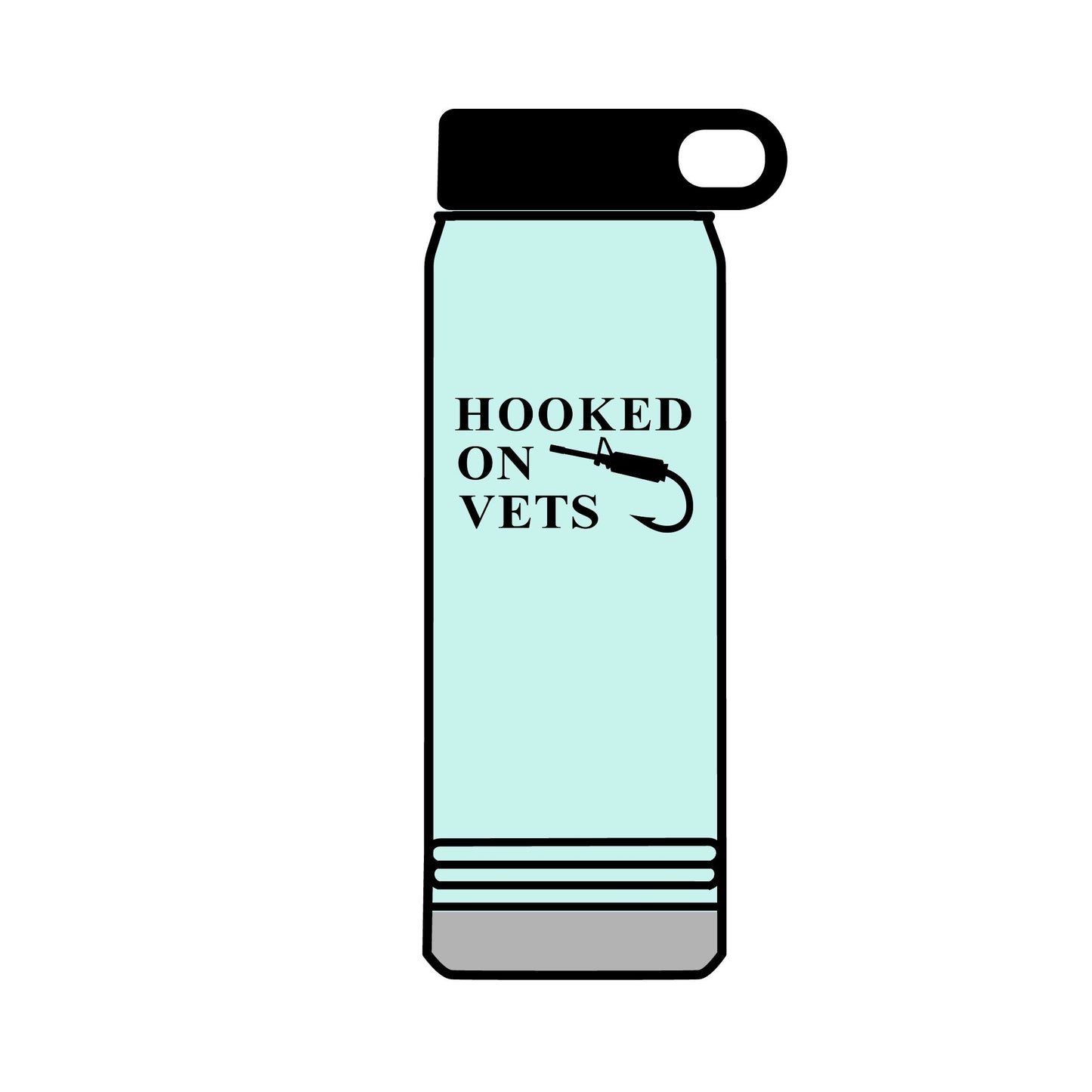 32oz Water Bottle — "Hooked on Vets" Fishing Hook Design