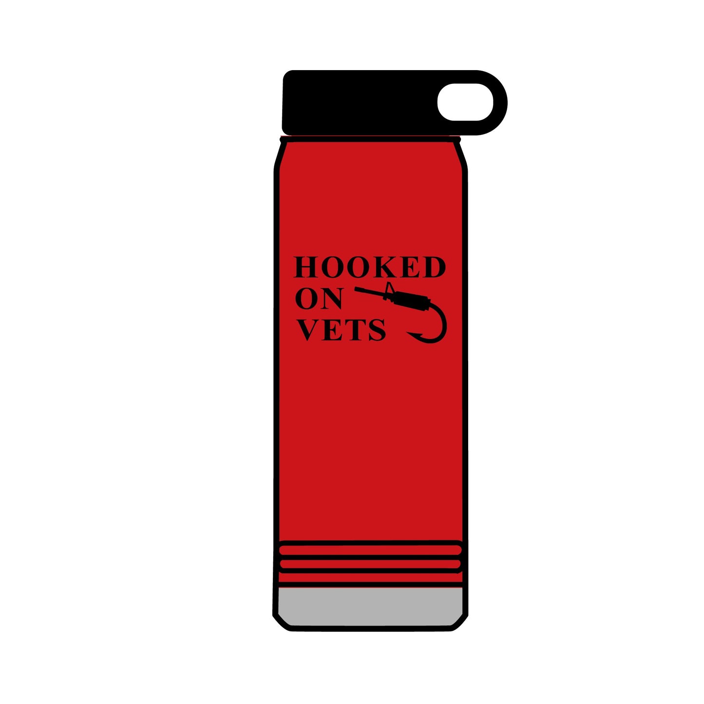 32oz Water Bottle — "Hooked on Vets" Fishing Hook Design