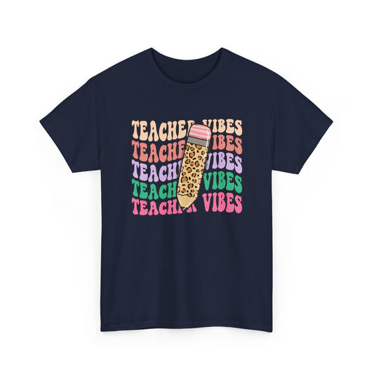 Teacher Vibes T‑Shirt - Cute Leopard Pencil Graphic Tee for Teachers