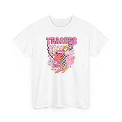Teacher Graphic Tee - Cute Pink Retro Patchwork Design