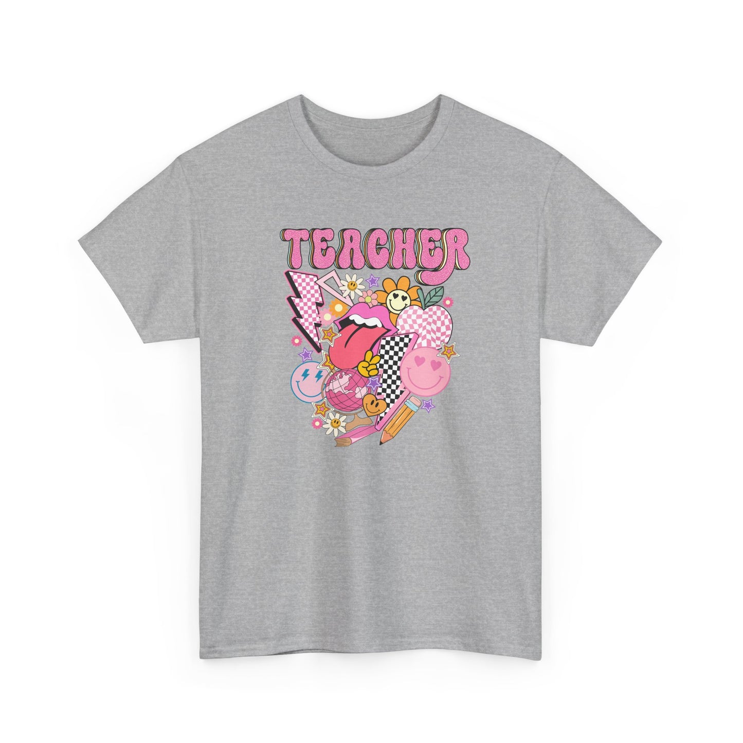 Teacher Graphic Tee - Cute Pink Retro Patchwork Design