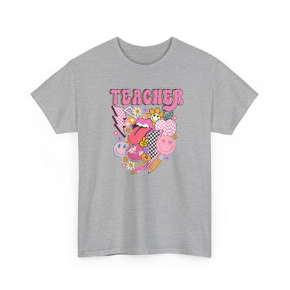 Teacher Graphic Tee - Cute Pink Retro Patchwork Design