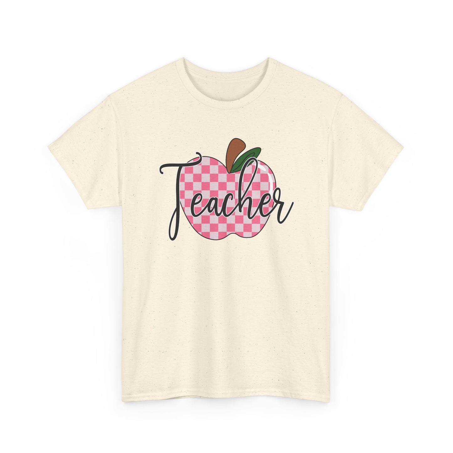 Teacher Apple T‑Shirt - Pink Gingham Apple 'Teacher' Graphic Tee