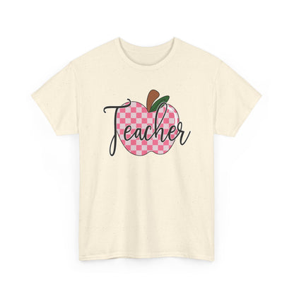 Teacher Apple T‑Shirt - Pink Gingham Apple 'Teacher' Graphic Tee