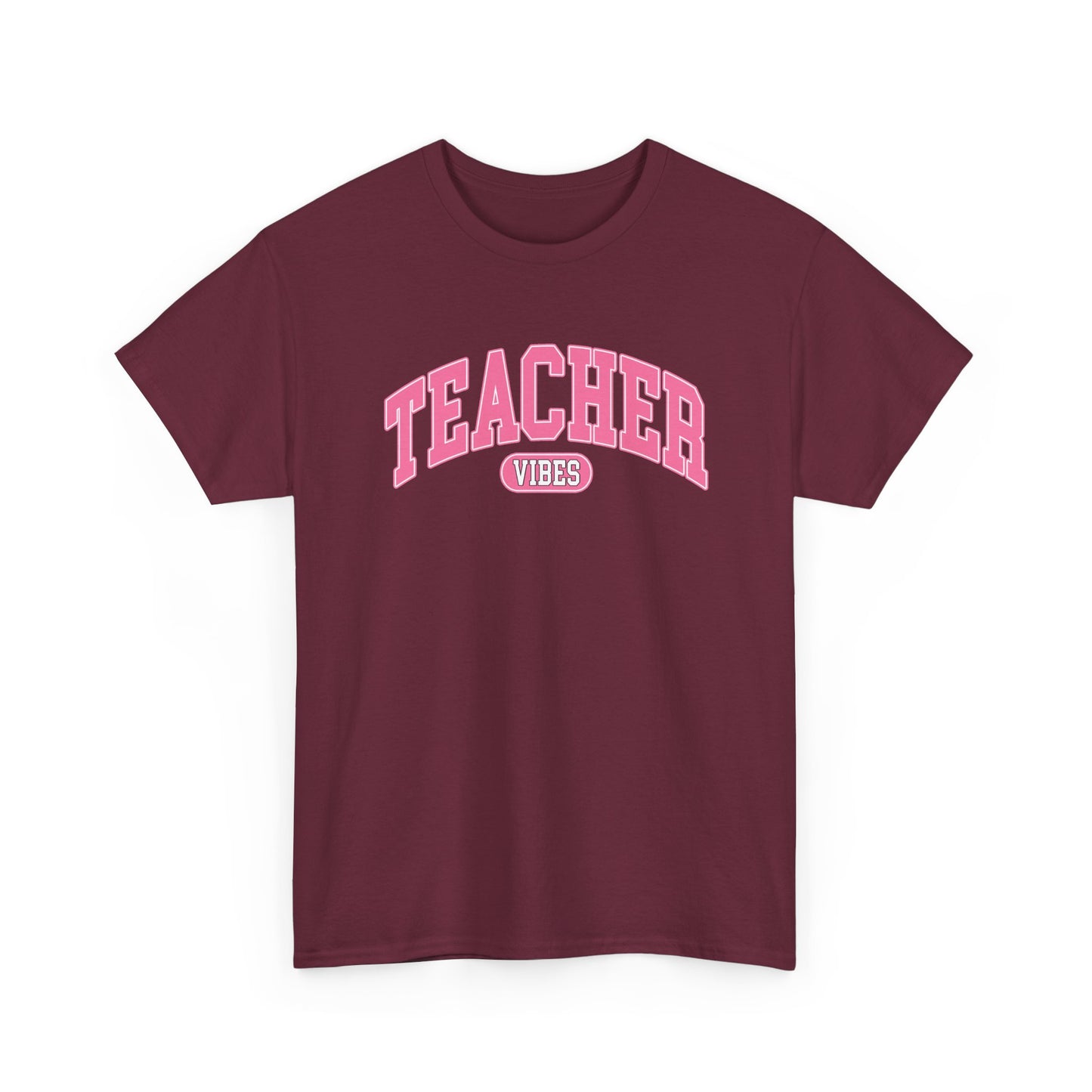 Teacher Vibes T-Shirt -  Pink Retro School Staff Tee