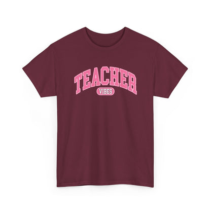 Teacher Vibes T-Shirt -  Pink Retro School Staff Tee