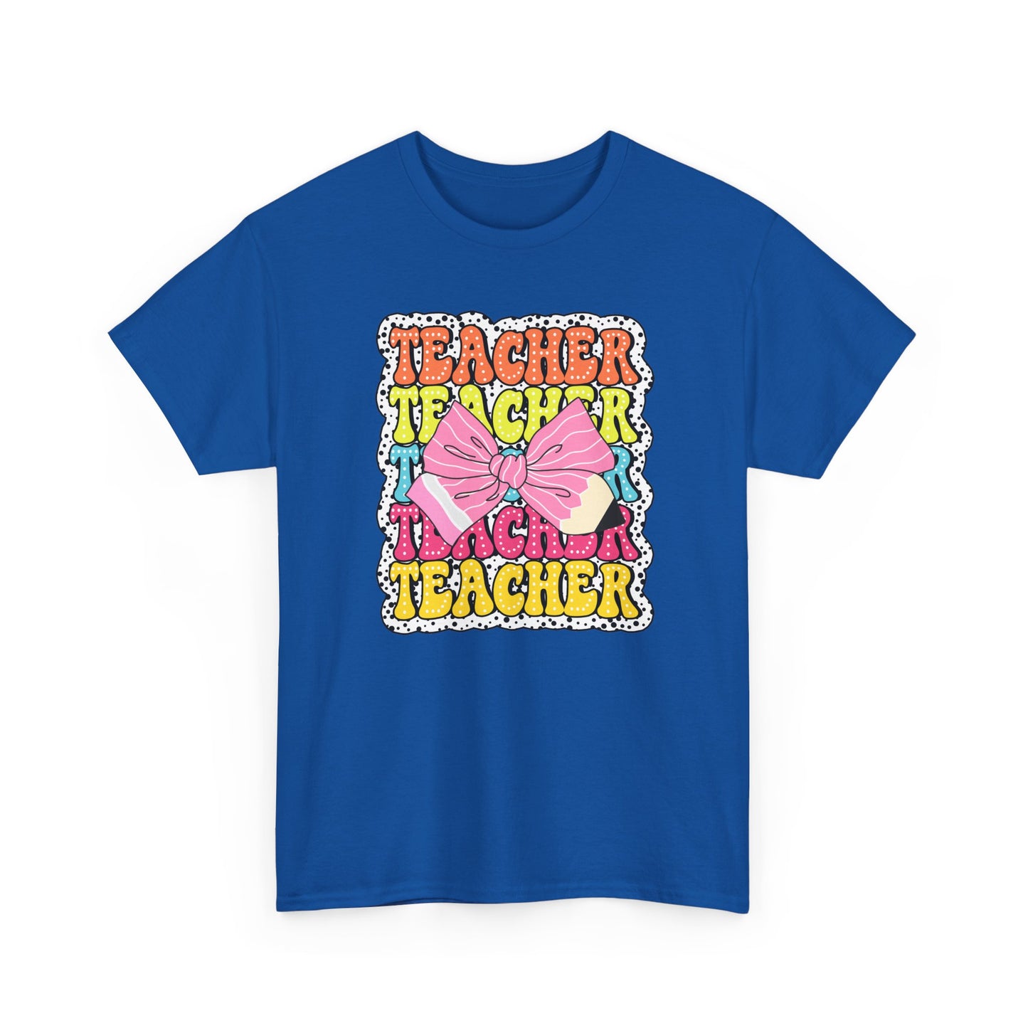 Teacher Pink Bow Graphic Tee - Retro Colorful ‘Teacher’ Design