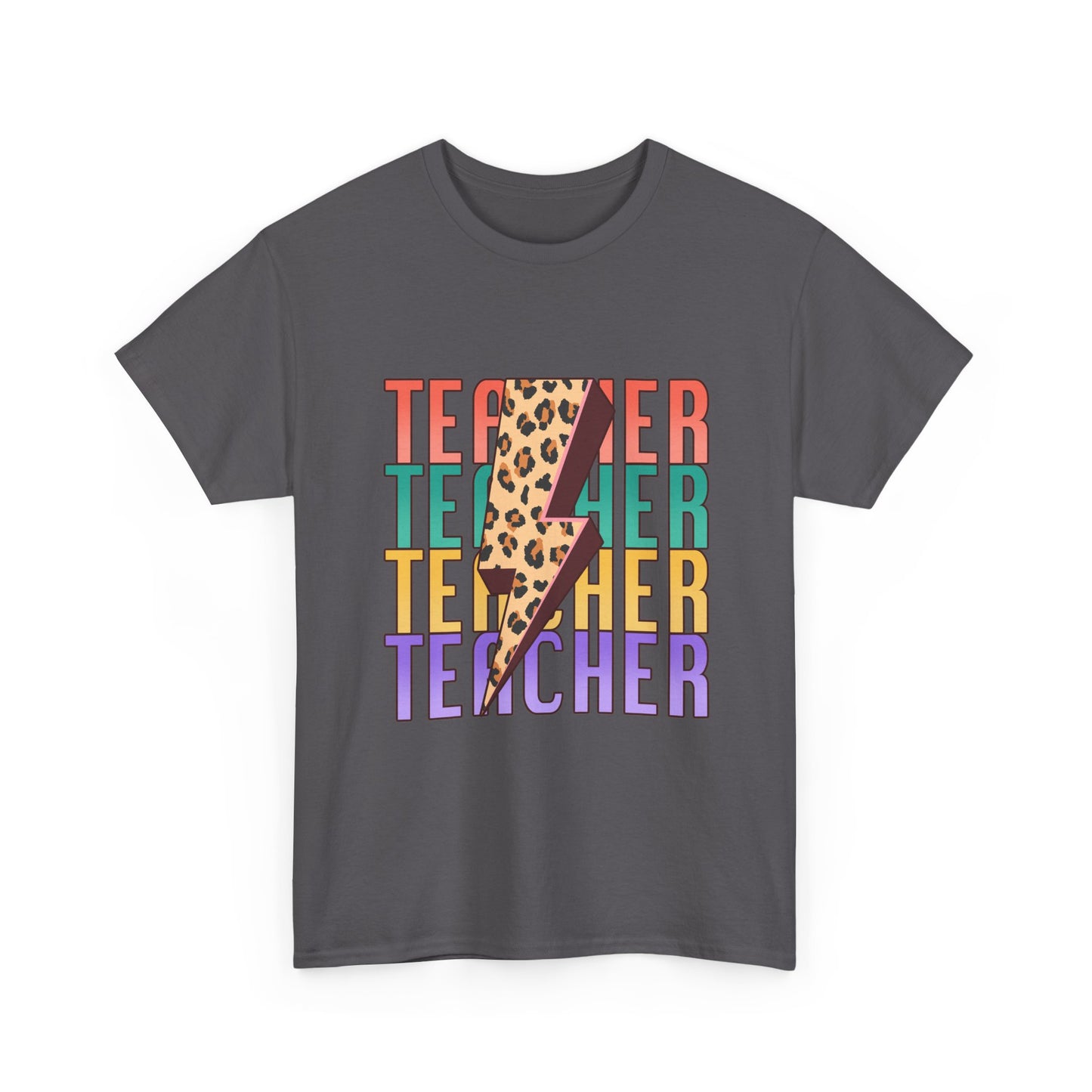 Teacher Lightning Bolt Graphic Tee -  Colorful Leopard Print Teacher Shirt