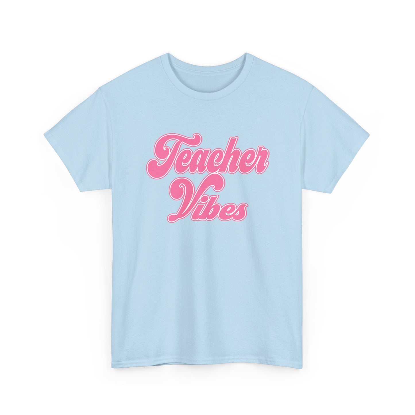 Teacher Vibes T-Shirt - Pink Retro Script Tee for Teachers, Teacher Appreciation Gift
