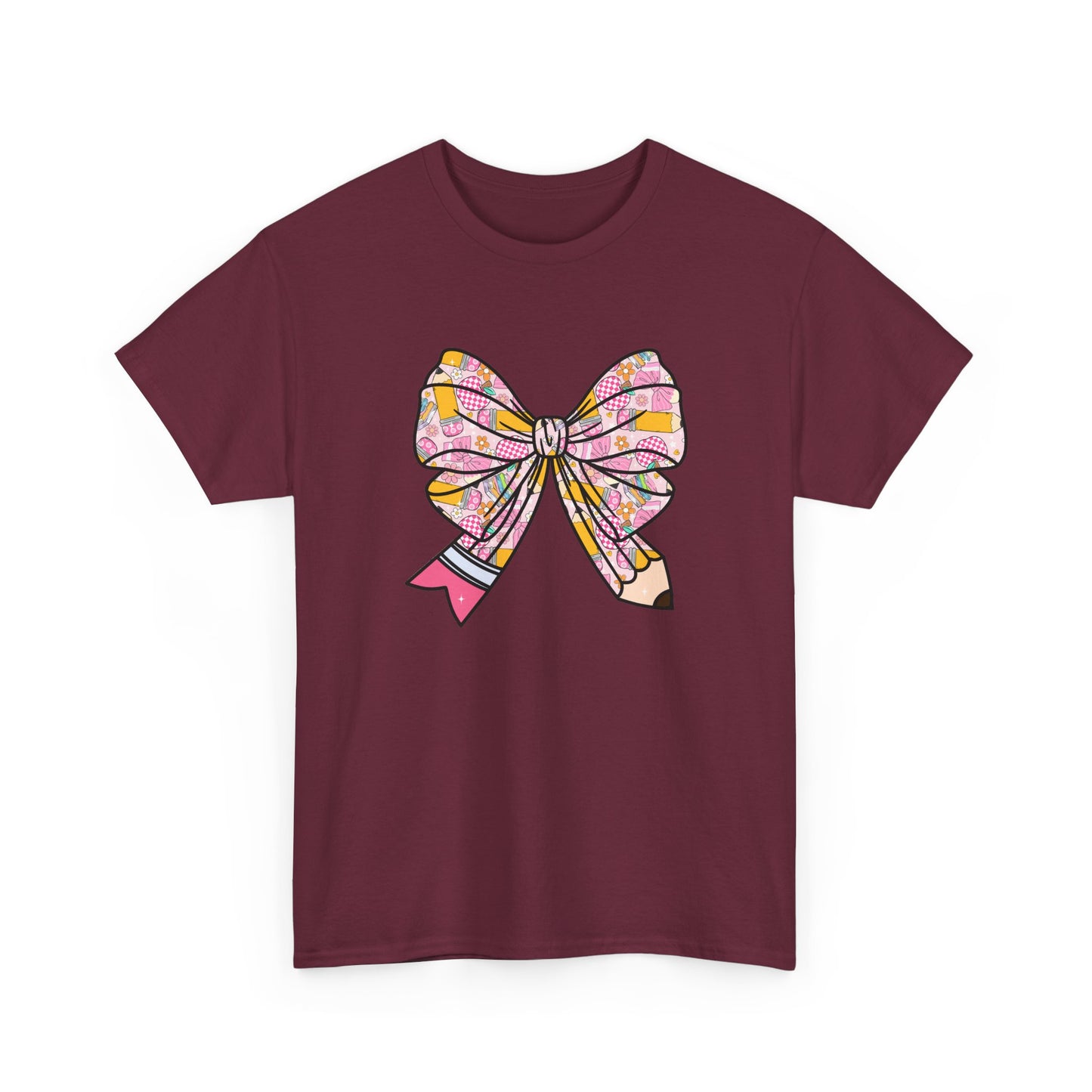 Pencil Bow T-Shirt - Cute Pink Ribbon Graphic Tee