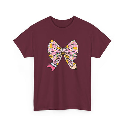Pencil Bow T-Shirt - Cute Pink Ribbon Graphic Tee