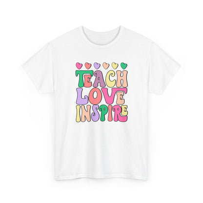 Teach Love Inspire T-Shirt -  Cute Retro Hearts Teacher Gift Tee
