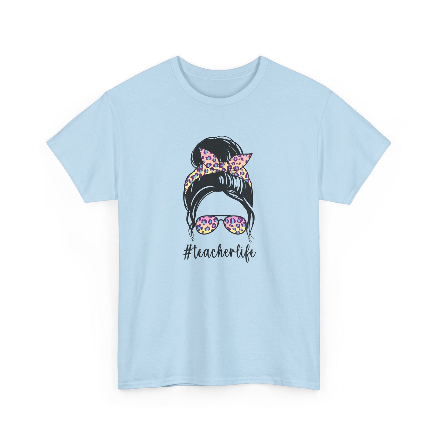 Teacher Life Graphic Tee - Messy Bun Sunglasses Floral Bandana #teacherlife