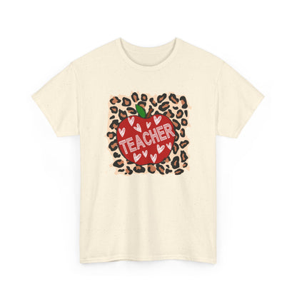 Teacher Apple Leopard Print T‑Shirt  - Cute Back‑to‑School Gift