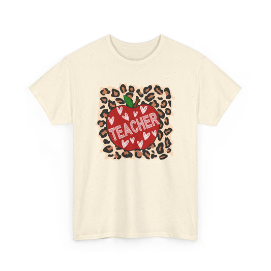 Teacher Apple Leopard Print T‑Shirt  - Cute Back‑to‑School Gift