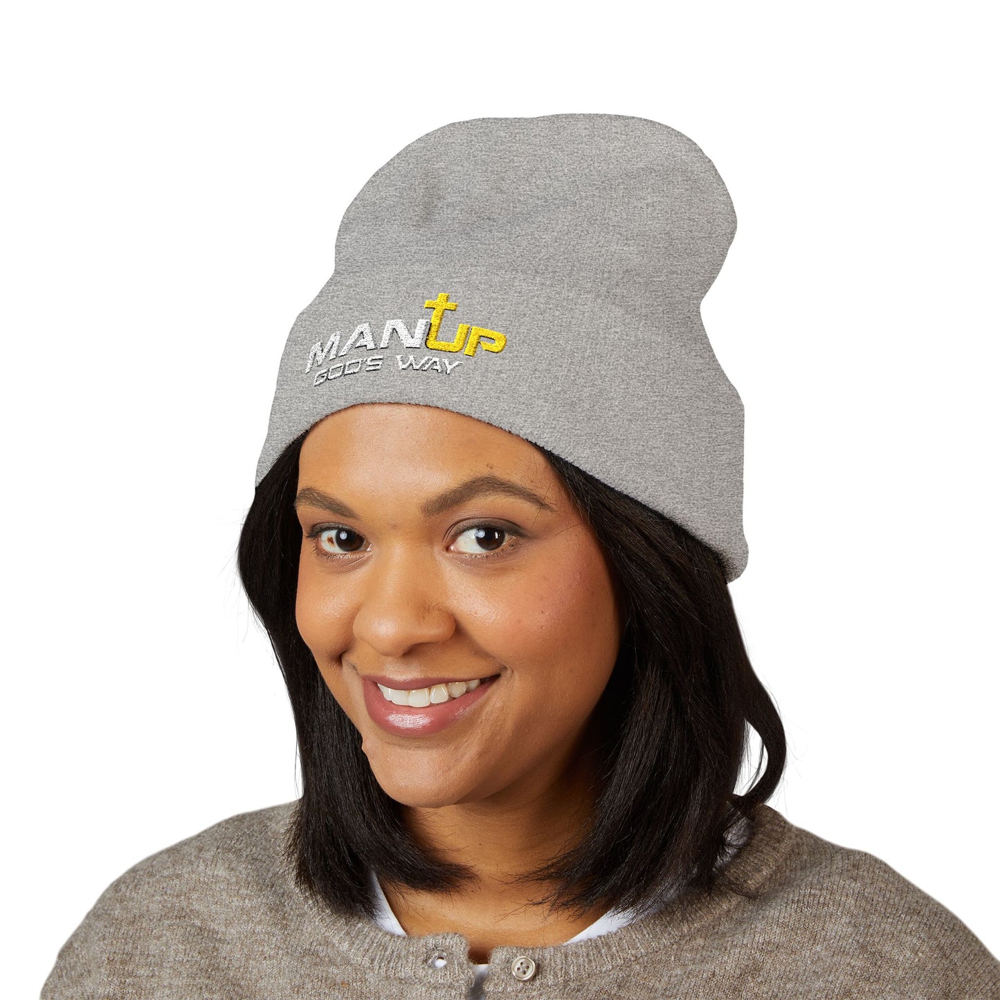 Embroidered Cuffed Beanie - Man Up God's Way