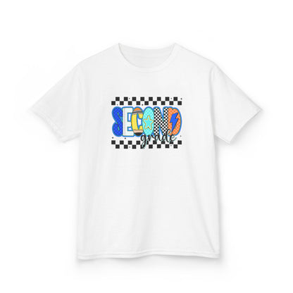 Youth Tee - "Second Grade" Colorful Checkerboard Back-to-School Shirt