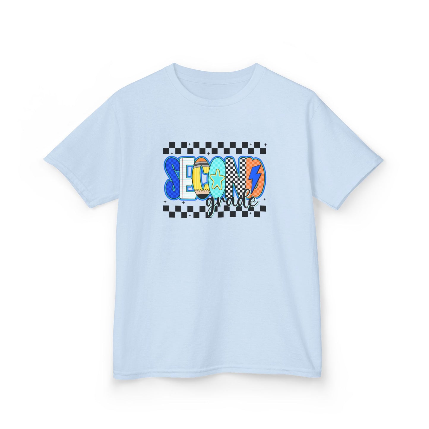 Youth Tee - "Second Grade" Colorful Checkerboard Back-to-School Shirt