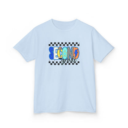 Youth Tee - "Second Grade" Colorful Checkerboard Back-to-School Shirt