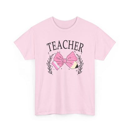 Teacher Pink Bow T-Shirt - Cute Floral School Gift for Educators