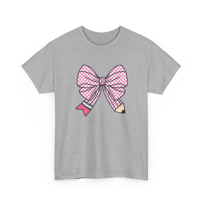 Pencil Bow T-Shirt - Cute Pink Ribbon Graphic Tee