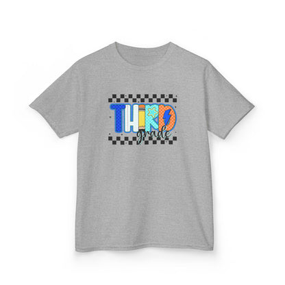 Youth Tee - "Third Grade" Colorful Checkerboard Back-to-School Shirt