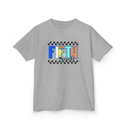 Youth Tee - "Fifth Grade" Colorful Checkerboard Back-to-School Shirt